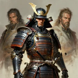 portrait of a samurai cyborg wearing armor by simon bisley, john blance, frank frazetta, fantasy, barbarian