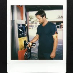 2 0 2 2 full color polaroid of paul rudd filling up gas, sleeve on fire,
