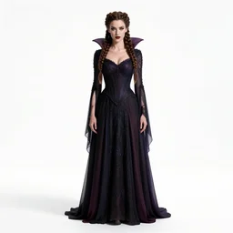 braided-hair vampire queen, cinematic studio photo, full body, standing, isolated on a pure white background, centered, whole figure in frame, sharp focus, studio lighting