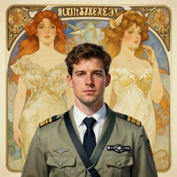 hyperrealist portrait of a airplane pilot by jeremy mann and alphonse mucha, fantasy art, photo realistic, dynamic lighting, artstation, poster, volumetric lighting, very detailed faces, 4 k, award winning