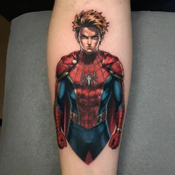 Anime thor in spiderman suit tattoo.