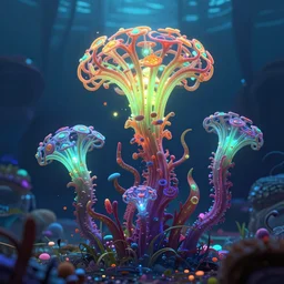 abyssal bioluminiscent  plant flower bloom nenuphar hyperbeast by Brock Hofer digital art, ArtStation  GTA cover comics style  global illumination Volume lighting Pixar and Disney tone mapping harmony and joy color