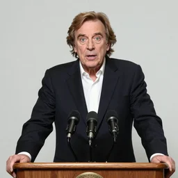 actor Tim Curry addresses the media from behind a podium in the White House Rose Garden, associated press photo, photojournalism