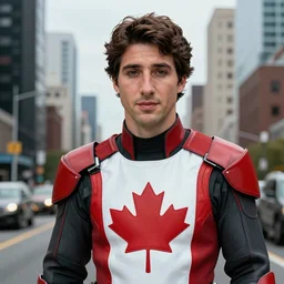 justin trudeau as Captain Canada, hdr, photorealistic 4k
