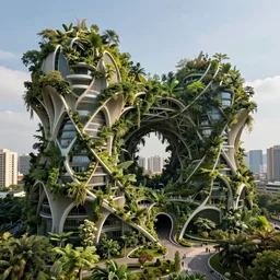 biophilic architecture, utopian structures, hyper real, photographic, urban green