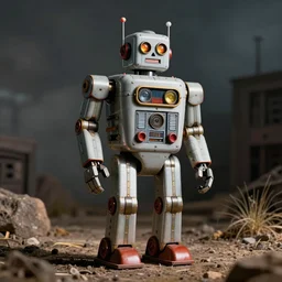 a hyper realistic photo of a 1970s robot