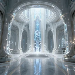 cinematic shot of the interior of a crystalline sci-fi spaceship made with ornate elven architecture and highly advanced technology, extremely detailed, intricate linework, style of Jean Giraud Moebius comic art