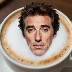 al pacino portrait made of milk foam and coffee in a cup of cappuccino, high detail