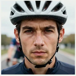 closeup portrait of a cyclist in paris, by Steve McCurry and David Lazar, natural light, detailed face, CANON Eos C300, ƒ1.8, 35mm, 8K, medium-format print