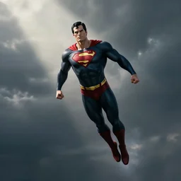 black superman flying. super dialed. super muscled