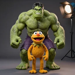 studio portrait still of muppet!!!!! hulk!!!!!! from avengers infinity war as a muppet muppet as a muppet, 8 k, studio lighting, key light,
