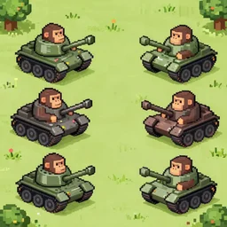 world war battle between apes and tanks, pixel art