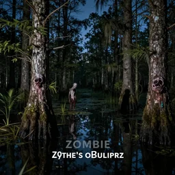 zombie photography in the swamp at night, hyper detailed