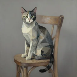 cubism cat on chair, muted colors