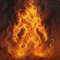 artstation hq, masterpiece, a painting of a creature made of fire, fantasy art, a character oil on canvas portrait by gerald brom and greg rutkowski