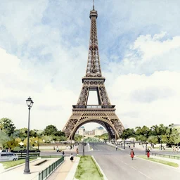 watercolor painting of Paris in the 1960s, 4K, extremely detailed. award winning