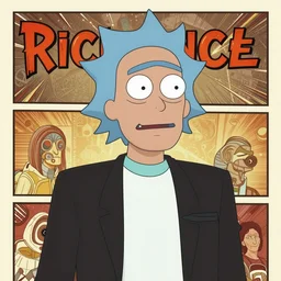 Willem Dafoe as Rick Sanchez, science fiction, retro cover, high details, intricate details, by vincent di fate, artgerm julie bell beeple,  inking, vintage 60s print, screen print