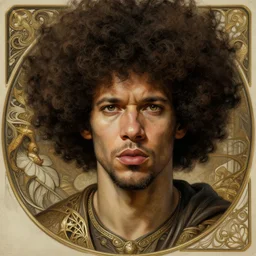 Erik Ten Hag with an afro, closeup, D&D, fantasy, intricate, elegant, highly detailed, digital painting, artstation, concept art, matte, sharp focus, illustration, art by Artgerm and Greg Rutkowski and Alphonse Mucha