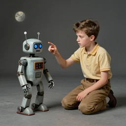 ( ( ( ( ( 1 9 5 0 s a boy playing with his robot lost in space robot b 9. muted colors. ) ) ) ) ) by jean - baptiste monge!!!!!!!!!!!!!!!!!!!!!!!!!!!