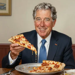 1 9 5 0 hyperdetailed realistic painting of george w bush holding a slice of pizza done by norman rockwell