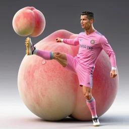 cristiano ronaldo in a pink speedo kicking a giant peach