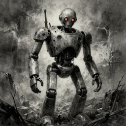 grunge drawing of a robot in the style of the grudge | horror themed