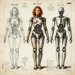 1400s detailed concept art in correct Renaissance style illustration of a frontal blueprint of the autopsy of a beautiful female mecha cyborg girl by Alexandre Ferra and Mario Testino patent illustration, classical texts and annotations , anatomy of a robot, attractive::3, charming, attractive body, decay, anatomically correct, mathematics and geometry, desaturated, 8K matte, poor lighting, concept art by Pieter Huys