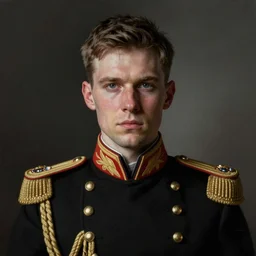 realistic portrait of a young war general in his black uniform, greg rutkowski, seb mckinnon, matte painting, delicate, facing the camera, mysterious, hyper realism, 1 4 5 0, ink, ultra realistic, 8 k