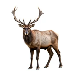 spotted elk, high detail photograph, full body, isolated on a pure white background, centered, entire subject in frame, sharp focus, soft studio lighting