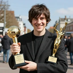 Aphex Twin smiling, sunny day, award winning photo,