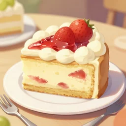 realistic good beautiful close up image of a cake on a table with spoon and fork, digital illustration, artstation, fanart, pinterest