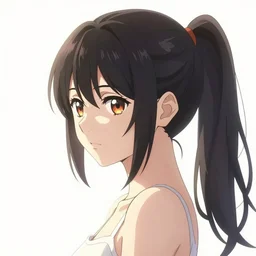 beautiful anime woman portrait, by artgerm, hair tied in a ponytail, white backdrop, soft lighting, by greg rutkowski makoto shinkai takashi takeuchi