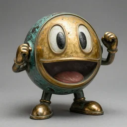 detailed photo of an old bronze patina statue of pacman, full body portrait, various pose, photorealism, intricate detail, museum diffuse lighting