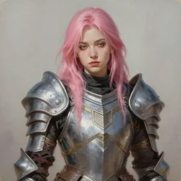 a portrait of a very beautiful woman hunter in armor warcraft style armor. pink hair, bored, illustration, soft lighting, soft details, painting oil on canvas by mark arian by artgerm, trending on artstation, 4k, 8k, HD