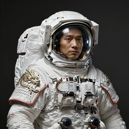 portrait of a astronaut is a chinese dragon in armor and helmet, majestic, solemn, hyper realistic, by bouguereau