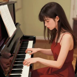 anime girl Playing the Piano instrument , digital Art, Greg rutkowski, Trending cinematographic artstation