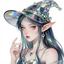 detailed illustration of a fae witch, rainbow glass, refractive and reflective and iridescent, by ruan jia, by conrad roset, by yoshitaka amano, by alphonse mucha, cgsociety, artstation, portfolio quality.