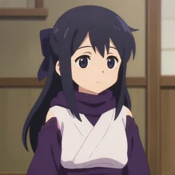 cute anime ninja school girl in the style of katanagatari, dorodere, expressionless