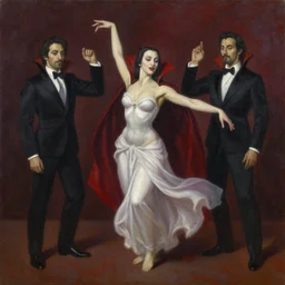 portrait of a dancing goddess of vampires, oil on canvas, by jeffrey catherine jones and enki bilal and winslow homer
