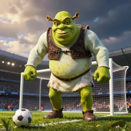 shrek!! scoring a goal for manchester city, hd render,