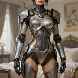 woman model, combat mech clothes, in a bedroom!!!!!!!!!!!!!!!!!!!!, vaporwave, intricate clothes, elegant, highly detailed, digital painting, artstation, concept art, smooth, sharp focus, illustration, art by krenz cushart and artem demura and alphonse mucha