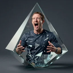 mark zuckerberg trapped in a space prism, his soul is broken into fragments by the prism, he screams, hyperreal, artstation