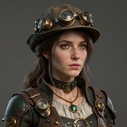 a body portrait of a beautiful steampunk woman by zhang jingna, long hair, aged 2 5, swedish, wearing a travel hat, photo realistic, real life, photograph, 3 5 mm, octane render, trending on artstation