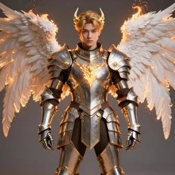 burning!!!!! + angel wings, fantasy character portrait, bright armor male dragon knight, ultra realistic, wide angle, intricate details, lion artifacts, sharp focus, highly detailed, pencil drawing by artgerm