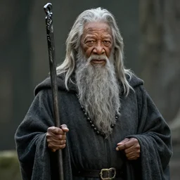 Morgan Freeman as Gandalf the Grey, still from Lord of the Rings movie, detailed, 4k