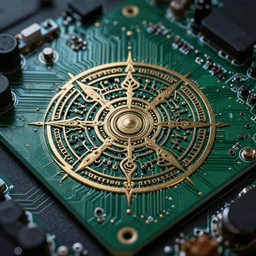 mystical arcane sigil ritual computer circuit board