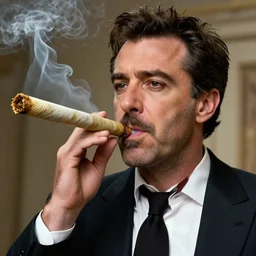 Sacha Baron Cohen as borat smoking a giant rolled cannabis cigarette, smoke, 8k, hyper-detailed, cinematic