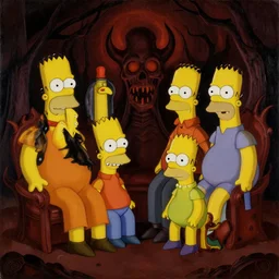 a dark oil painting of the simpsons family in hell by hieronymus bosch