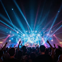 A rave with flashing lights.