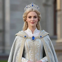 photo of a real-life very beautiful nordic princess with an ornate cloak and crown,  highly detailed